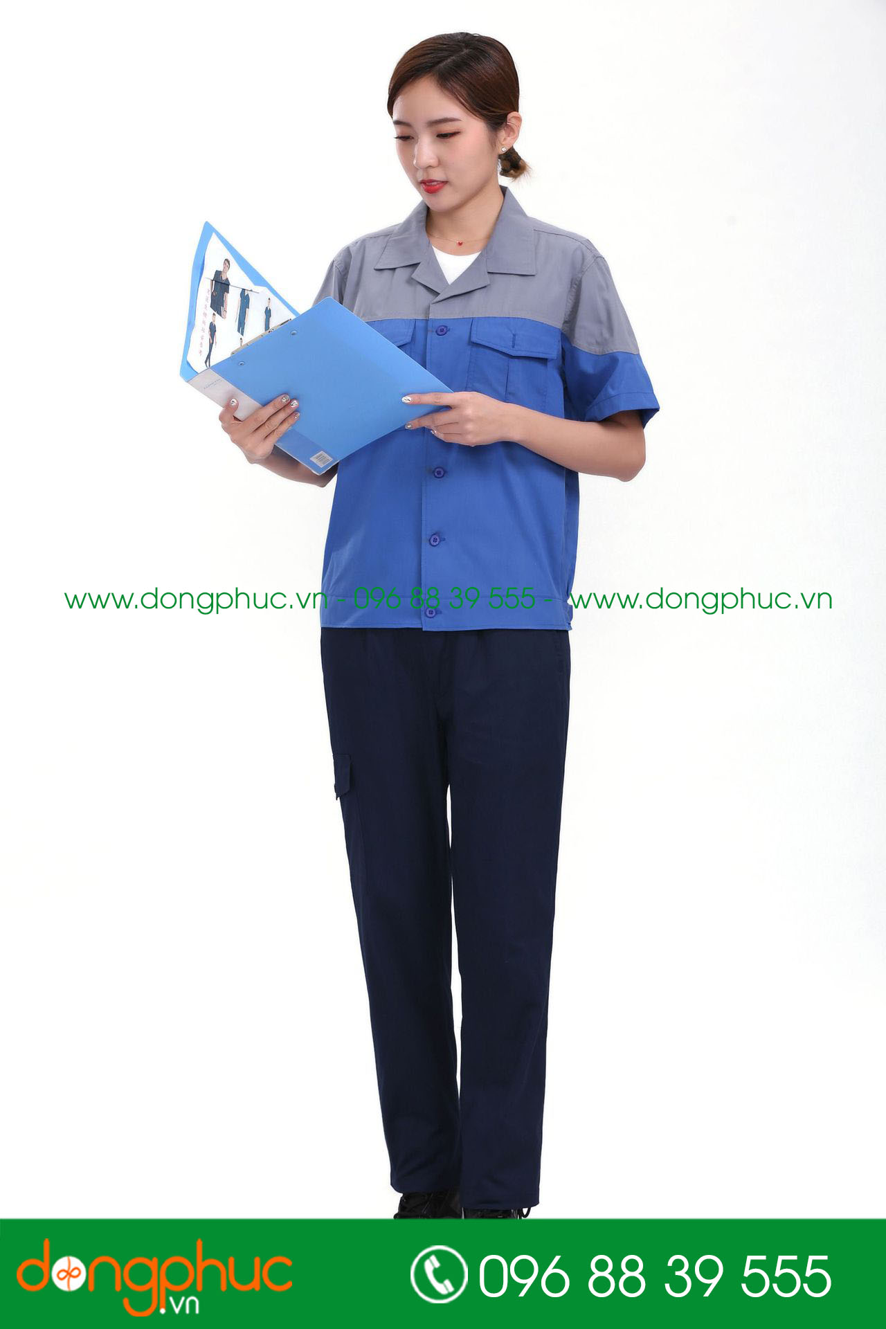 Mẫu bảo hộ màu xanh bích phối ghi đậm